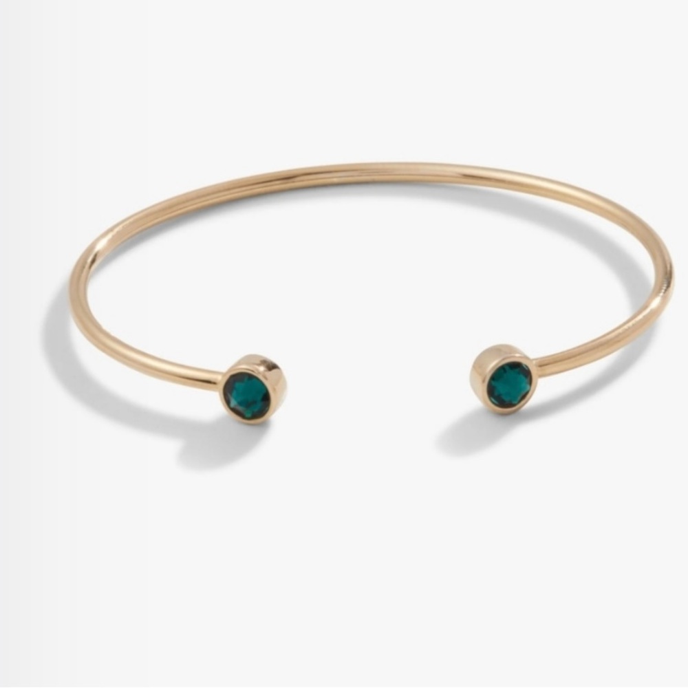 Alex + Ani Emerald Green Stone Gold Flex Cuff Adjustable Minimalist Bracelet NEW